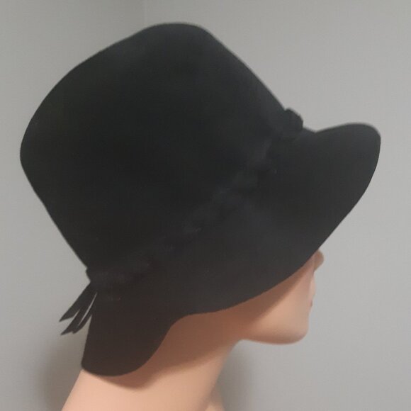 Black Wool Floppy Brimmed Fedora Hat Classy - Picture 4 of 8